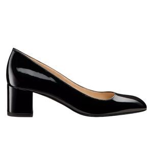 Stuart Weitzman Black Maeve 50MM Patent Leather Block Heel Pump Shoes Size 5.5